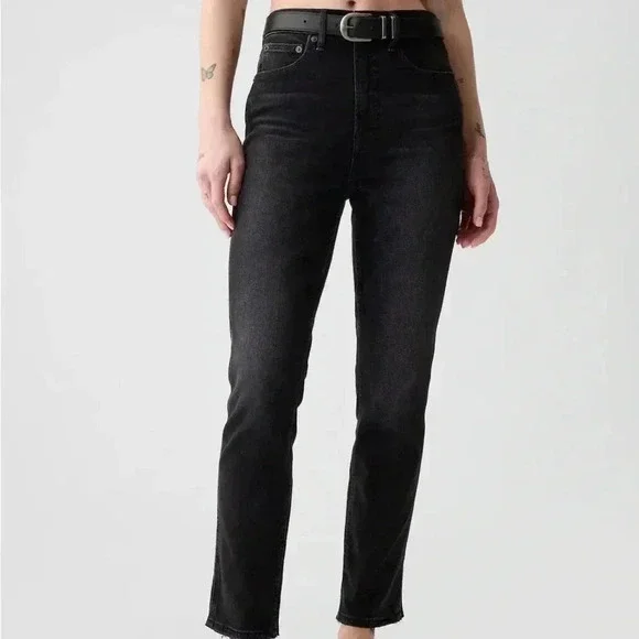 GAP Vintage Slim High Rise Jeans Unfinished Hem Black 30/10 EUC​ - Picture 2 of 16